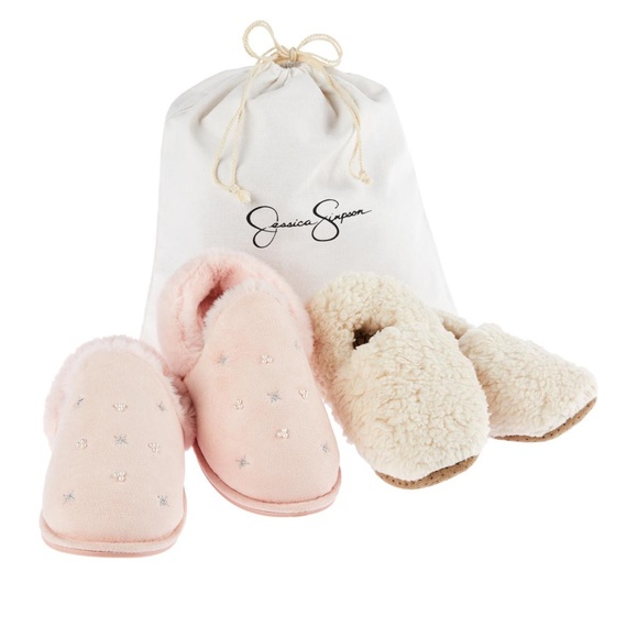 Jessica Simpson Shoes - Jessica Simpson Embellished Slippers with Cozy Socks & Gift Bag, Blush, Size L